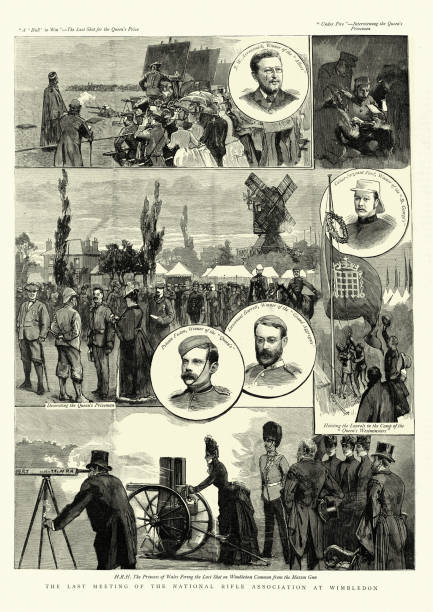 ilustraciones, imágenes clip art, dibujos animados e iconos de stock de reunión de la asociación nacional del rifle, wimbledon, princesa gales, maxim gun - nra
