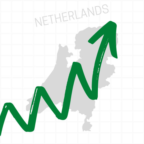 stockillustraties, clipart, cartoons en iconen met netherlands map with rising arrow showing economic growth. - coronatest netherlands
