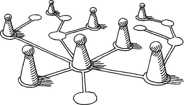 Network Pawns Drawing Hand-drawn vector drawing of some Pawns on a network grid. Concept image for Teamwork or Social Networking. Black-and-White sketch on a transparent background (.eps-file). Included files: EPS (v8) and Hi-Res JPG. chess drawings stock illustrations