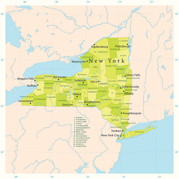New York State Vector Map "Highly detailed vector map of New York State, United States. File was created on January 24, 2012. The colors in the .eps-file are ready for print (CMYK). Included files: EPS (v8) and Hi-Res JPG." buffalo new york stock illustrations