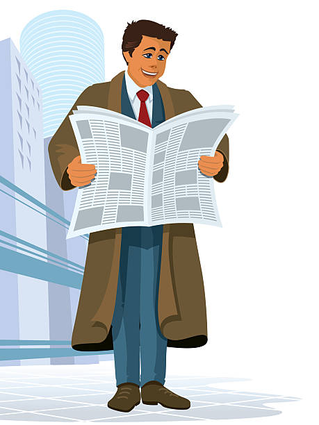 illustrazioni stock, clip art, cartoni animati e icone di tendenza di quotidiano - young man read newspaper