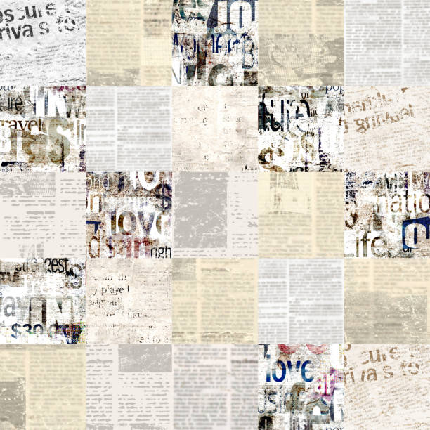 Newspaper paper grunge newsprint patchwork seamless pattern background vector art illustration