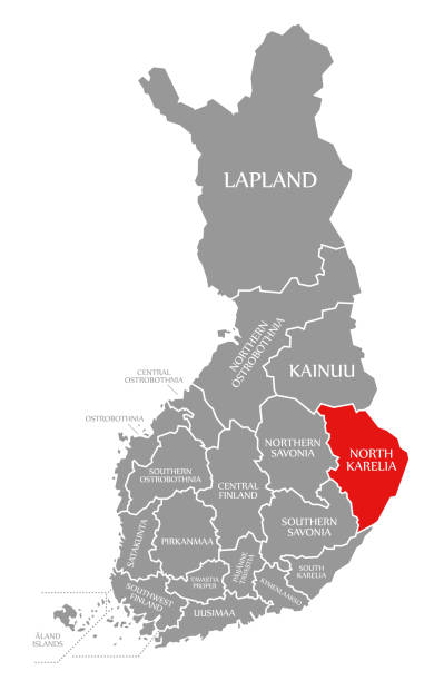 北卡雷利亞紅色在芬蘭地圖中突出顯示 - 北卡累利阿區 芬蘭 幅插畫檔、美工圖案、卡通及圖標
