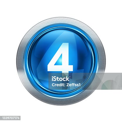 istock Number fourth icon blue with metallic edging. Isolated on white background. 1339707174