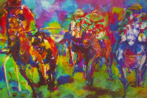 original oil painting on canvas for giclee, background or concept.horse racing