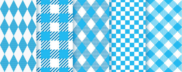 oktoberfest blue seamless patterns. plaid backgrounds. vector illustration. - bayern 幅插畫檔、美工圖案、卡通及圖標