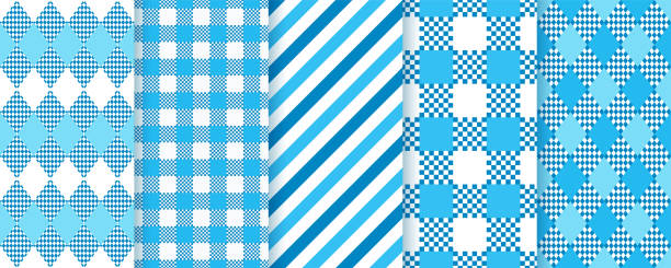 oktoberfest blue seamless patterns. plaid prints. vector illustration. - bayern 幅插畫檔、美工圖案、卡通及圖標