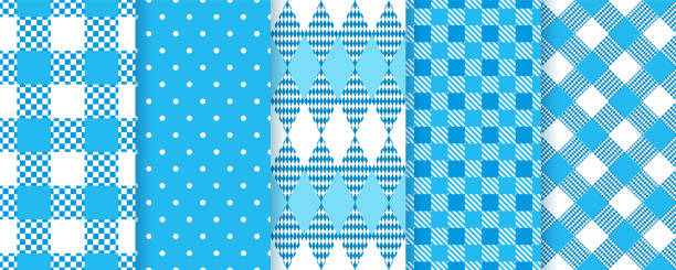 oktoberfest blue seamless patterns. plaid textures. vector illustration. - bayern 幅插畫檔、美工圖案、卡通及圖標