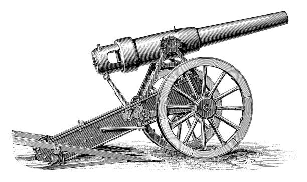 Old artillery cannon (15cm) - Vintage engraved illustration Vintage engraved illustration isolated on white background - Old artillery cannon (15cm) cannon artillery stock illustrations