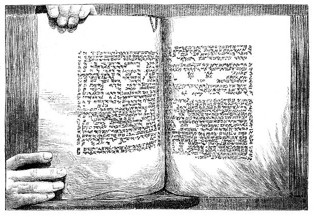 Old bible pentateuchin hebrew 1868 magazine vector art illustration