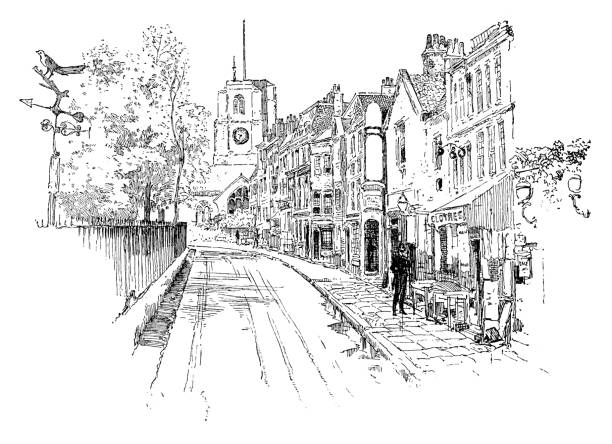 ulica starego miasta w londynie - chelsea stock illustrations