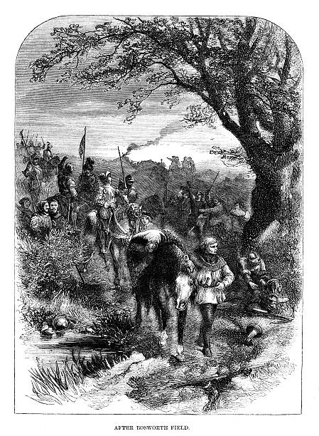 Old print After the battle of Bosworth Field vector art illustration