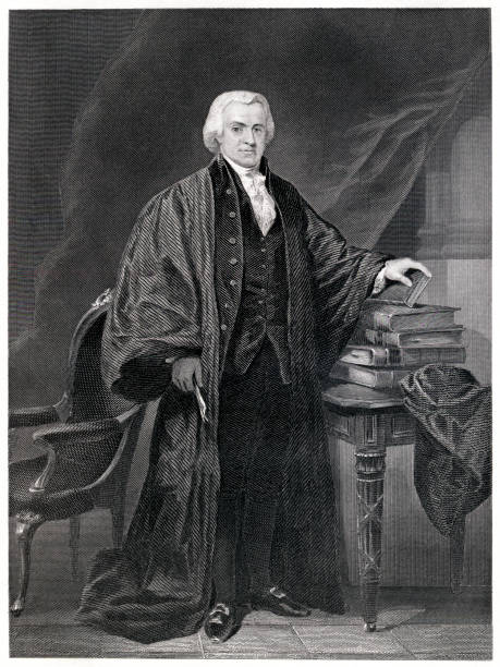 Oliver Ellsworth Engraving From 1867 Featuring The 3rd Chief Justice Of Supreme Court And An American Statesman, Oliver Ellsworth.  Ellsworth Lived From 1745 Until 1807. supreme court stock illustrations