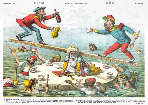 stockillustraties, clipart, cartoons en iconen met op schouders, satirische cartoon wekelijks van 1884 - koffie nederland