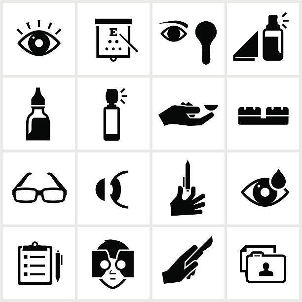 Optometry Icons Optometry icons in black. All white strokes/shapes are cut from the icons and merged. eye doctor stock illustrations