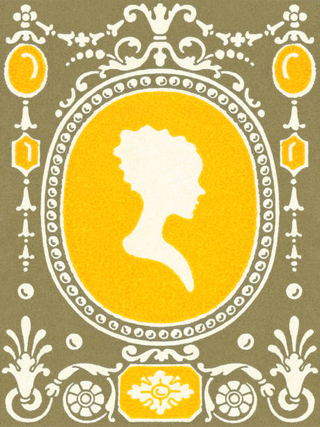 Ornate Border with Silhouette in Middle Ornate Border with Silhouette in Middle cameo brooch stock illustrations