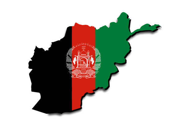 Outline map of Afghanistan with the national flag Outline map of Afghanistan with the national flag superimposed over the country. 3D graphics casting a shadow on the white background afghanistan stock illustrations