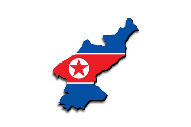 очертить карту северной кореи с национальным флагом - north korea stock illustrations