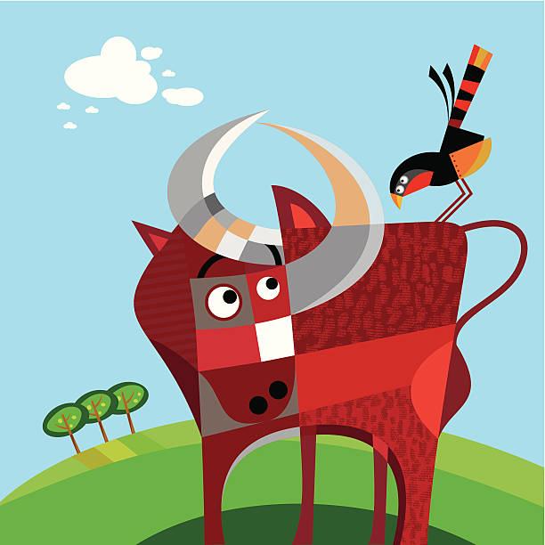 ilustraciones, imágenes clip art, dibujos animados e iconos de stock de ox y bird - tintanegra00