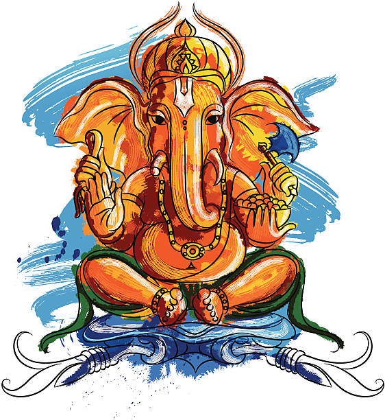 Painted Lord Ganesh Painted Ganesh of Hindus God. hindu god stock illustrations