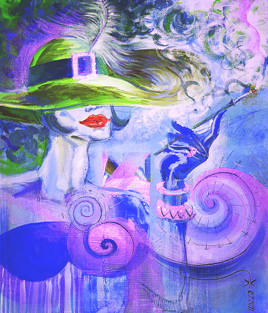 Painting Beautiful Woman With A Cigarette Stock Illustration