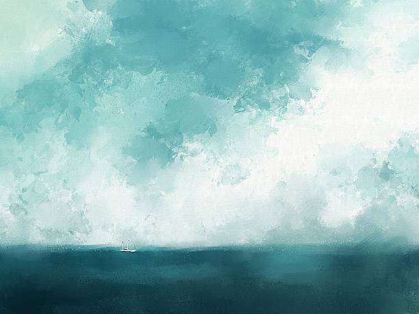 ilustrações de stock, clip art, desenhos animados e ícones de pintura de iate e oceano azul - chalana
