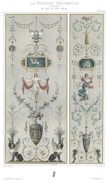 illustrazioni stock, clip art, cartoni animati e icone di tendenza di dipinti al castello di fontainebleau, dalla francia vernice decorativa 1897 - eitan