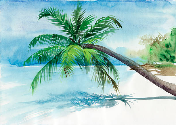 Palm beach resort vector art illustration