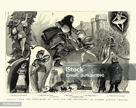 istock Pantomime Jack and the Beanstalk, Covent Garden Theatre, Victorian 19th Century 1328666533