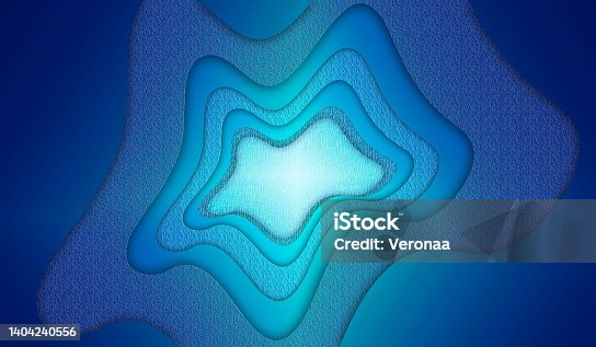 istock Paper cut background with blue shade abstract wave shapes. 1404240556