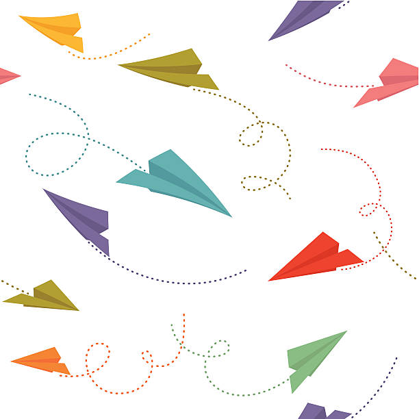 Paper planes seamless pattern Paper planes with traces. Seamless pattern. Global colors used. airplane backgrounds stock illustrations