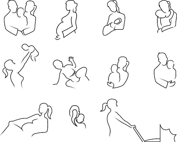 Parents Pregnant women, parents and babies pregnant drawings stock illustrations