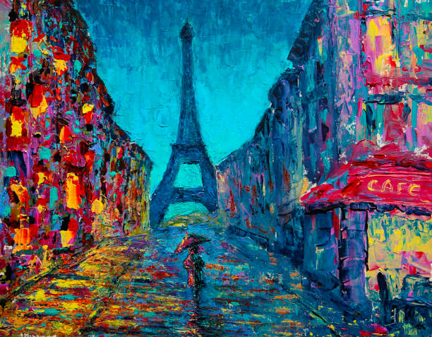 ilustraciones, imágenes clip art, dibujos animados e iconos de stock de pintura del arte de la calle de parís - paris