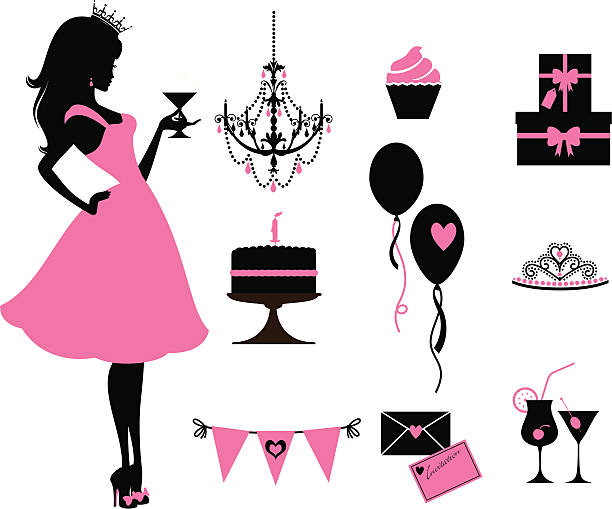 Party Princess A cute princess and party elements. Click below for more party and sexy girl images. cocktail silhouettes stock illustrations
