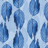 istock Pattern blue bird feather on a white background for your design seamless 1403208131