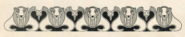 Pattern line of walrus decoration art nouveau 1897 vector art illustration