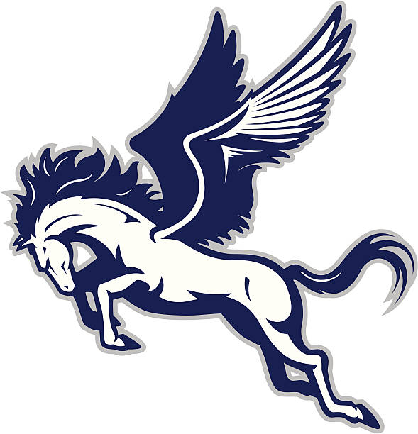 Pegasus mascot "Stylized powerful pegasus mascot. All colors are separated in layers. Easy to edit. Black and white version (EPS8,JPEG) included." pegasus stock illustrations