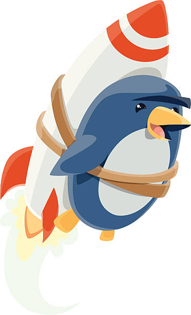 Penguin Rocket vector art illustration