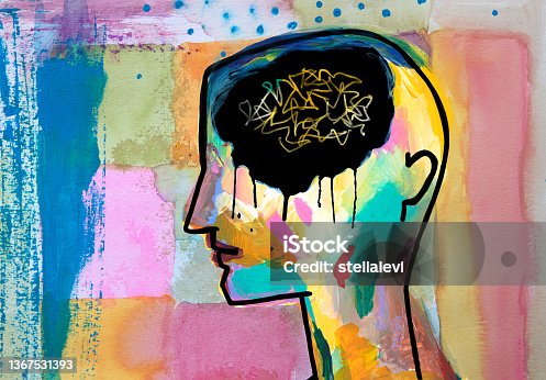 istock Person's head with chaotic thought pattern, depression, sadness - Mental health concept 1367531393