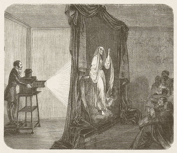 stockillustraties, clipart, cartoons en iconen met phantascope by etienne gaspard robertson (1763-1837), wood engraving, published 1877 - robertson