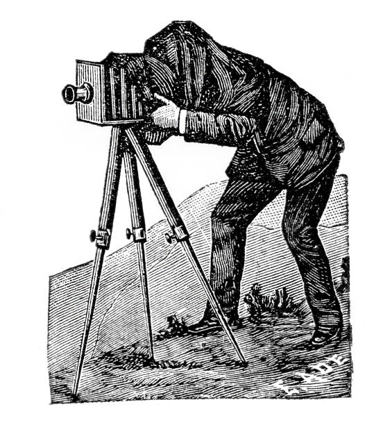 Photographer taking photo outside 1897 vector art illustration