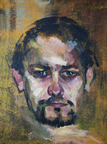 malerische porträt eines jungen mannes - blick in die kamera stock-grafiken, -clipart, -cartoons und -symbole