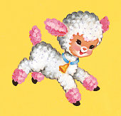 istock Pink and White Lamb Frolicking 132073876