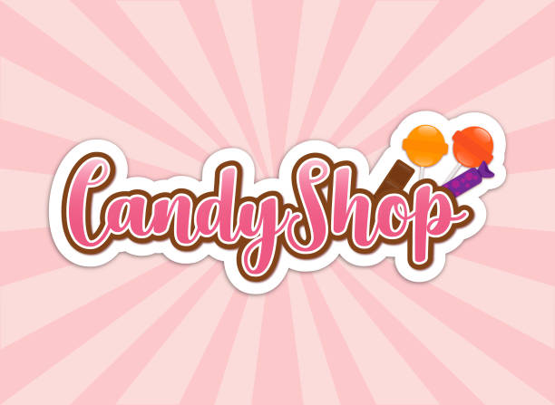 pink candy shop sign - candy store stock illustrations.
