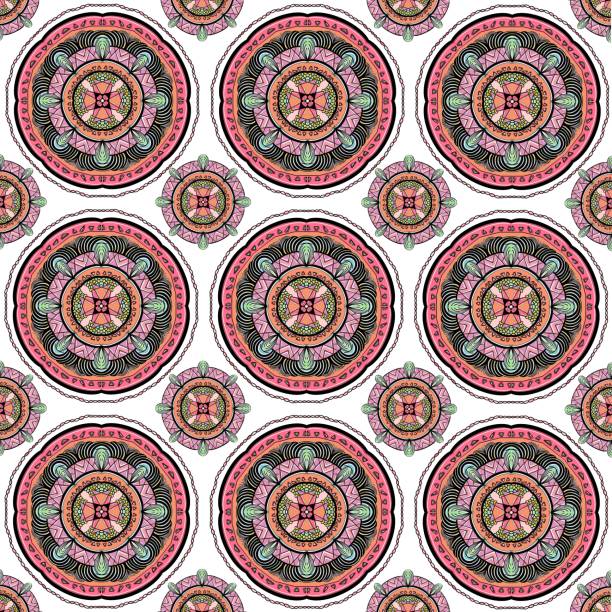 Pink round mandala pattern vector art illustration