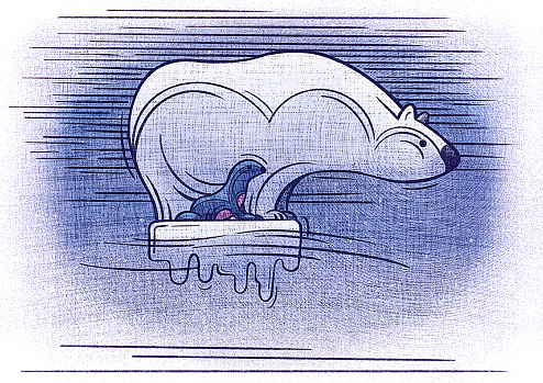 digital painting / raster illustration of polar bear and seal on ice floe