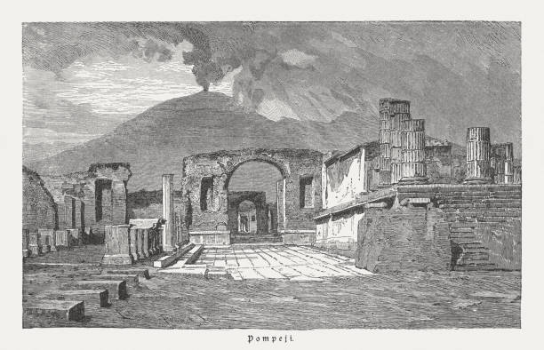 illustrazioni stock, clip art, cartoni animati e icone di tendenza di pompei dopo lo scavo nel xix secolo, pubblicato nel 1883 - pompei