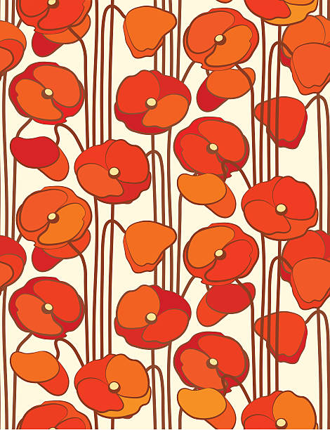 illustrazioni stock, clip art, cartoni animati e icone di tendenza di poppies. sfondo floreale senza soluzione di continuità. - art nouveau