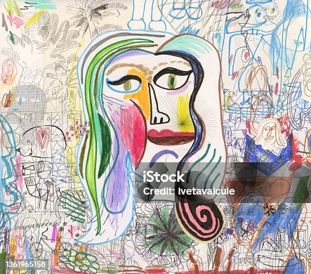 istock Portrait of a young female on a busy background 1361965158