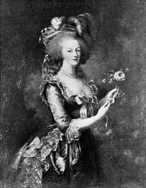 stockillustraties, clipart, cartoons en iconen met portret van marie antoinette door louise elisabeth vigée le brun - 18e eeuw - driekwartlengte